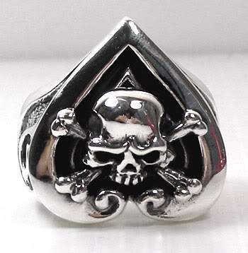 แหวนเงินแท้หัวกะโหลกกระดูกไขว้โพแดง