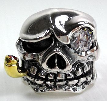 แหวนเงินแท้หัวกะโหลกมาเฟียคาบไปป์ทองตาเพชร