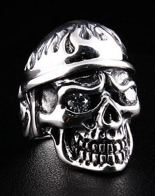 แหวนเงินแท้หัวกะโหลกทหารหมวกไฟ