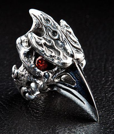 แหวนเงินแท้หัวนกเงือกไดโนเสาร์ตาแดง