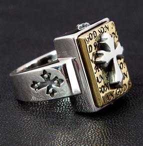 แหวนเงินแท้กางเขนพื้นทองกรอบสี่เหลี่ยม