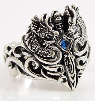 แหวนเงินแท้มังกรคู่พลอยน้ำเงิน