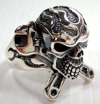 แหวนเงินแท้นักซิ่งแต่งประแจไขว้