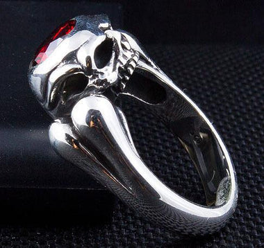 แหวนเงินแท้พลอยแดงดีไซส์กระดูก