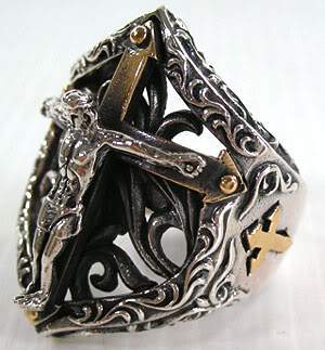 แหวนเงินแท้พระเยซูบนไม้กางเขนทอง