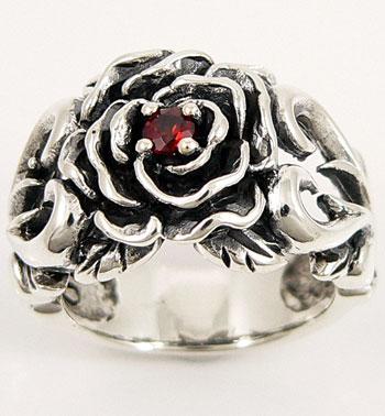 แหวนเงินดอกกุหลาบพลอยแดง
