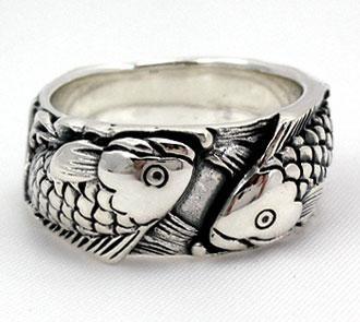แหวนเงินปลาคาร์ฟสไตล์ญี่ปุ่น