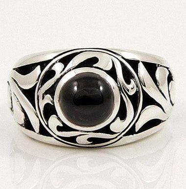 แหวนพลอยดำเงินแท้ Black Onyx Mens Ring