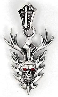 จี้เงินแท้ ดีไซน์หัวกะโหลกในเปลวไฟ