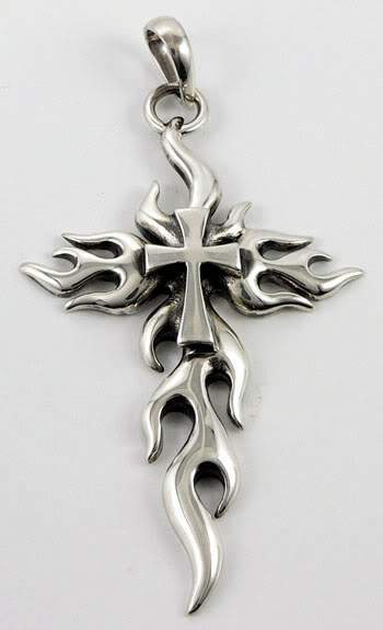 จี้เงินแท้ ดีไซน์กางเขนไฟ