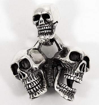 จี้เงินแท้ดีไซน์หัวกะโหลก 3 หัว