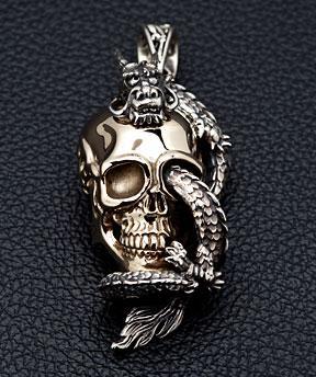 จี้เงินแท้ดีไซน์หัวกะโหลกมังกรเลื้อย