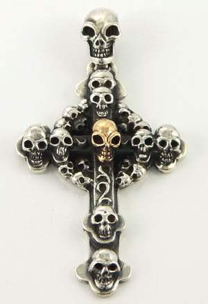 จี้เงินแท้ดีไซน์กางเขนหัวกะโหลก