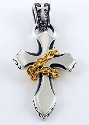 จี้เงินแท้ดีไซน์กางเขนพันโซ่ทองแบบใหญ่