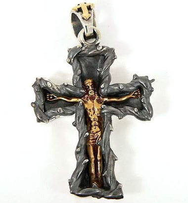 จี้เงินแท้ดีไซน์กางเขนพระเยซูทอง 2 ซีก