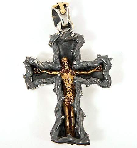จี้เงินแท้ดีไซน์กางเขนพระเยซูทอง 2 ซีก