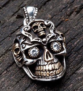 จี้เงินแท้ดีไซน์กะโหลกฝังตาฉลุหัวกะโหลกเล็ก