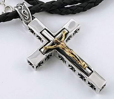 จี้เงินแท้ดีไซน์พระเยซูตรึงบนไม้กางเขนแบบคลาสสิค