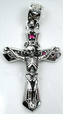 จี้เงินแท้โครงกระดูกบนไม้กางเขนเล็ก