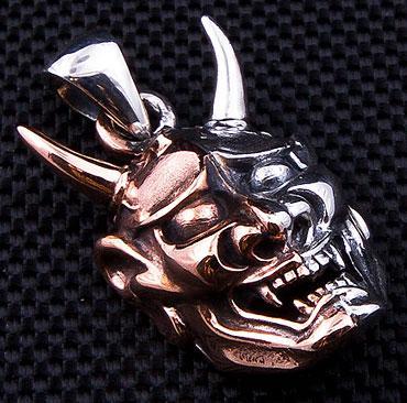 จี้เงินหน้ากากปีศาจ Oni Mask Tattoo Pendant