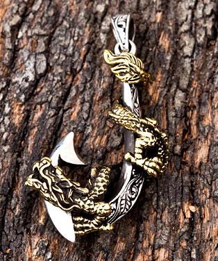 จี้เงินมังกรพันสมอเรือ