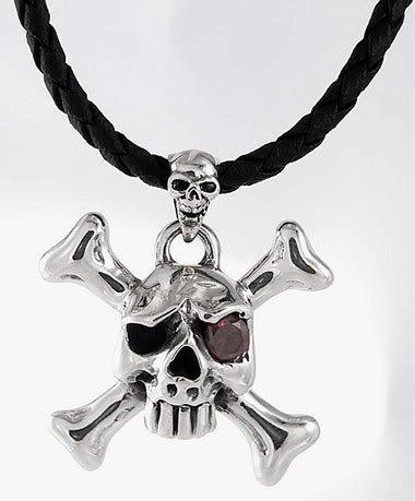 จี้กะโหลก กระดูกไขว้ตาแดง