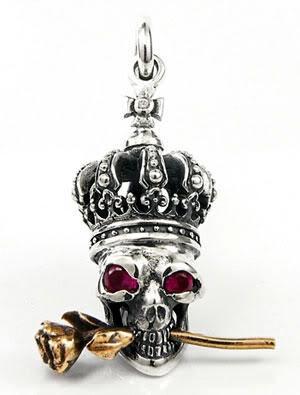 จี้กะโหลกคาบกุหลาบตาแดงรูบี้