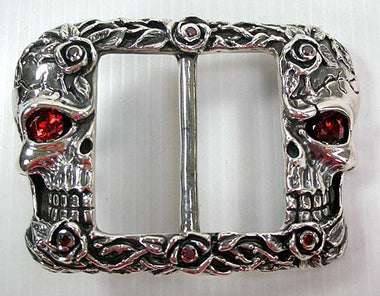 หัวเข็มขัดเงินแท้ ดีไซน์กะโหลกฝังตาแดง Skull Rose Belt Buckle