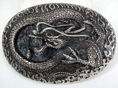 หัวเข็มขัดเงินแท้ ดีไซน์มังกรคาบแก้ว