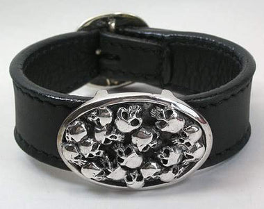 กำไลสร้อยข้อมือเงินแท้ สายหนังแท้ ดีไซน์หัวกะโหลก รหัส 2189