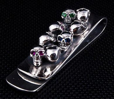 คลิปเงินแท้ ดีไซน์กะโหลกเล็กฝังตาหลายสี