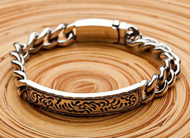 ข้อมือเงินแท้ ทรงสี่เหลี่ยมสลักลายดอกไม้