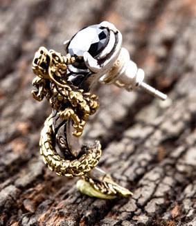 ต่างหูเงินแท้มังกรทอง (จิวข้างเดียว)