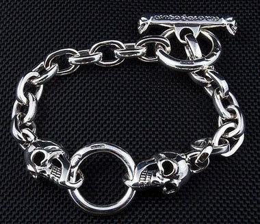 สร้อยข้อมือเงินแท้ ดีไซน์หัวกะโหลกลิงค์ห่วงโซ่ รหัส 3111