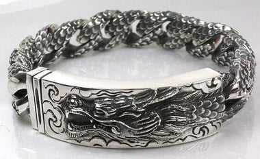 สร้อยข้อมือเงินแท้แกะลายมังกร