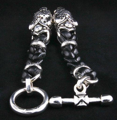 สร้อยข้อมือเงินแท้และหนังแท้ ดีไซน์หัวเสือ รหัส 2968