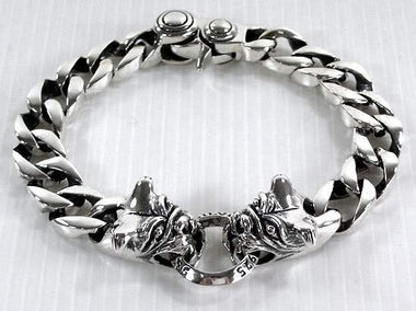 สร้อยข้อมือเงินแท้หัวบูลด็อกลายเกลี้ยง