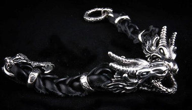 สร้อยมังกรเงินแท้เปียหนังแท้