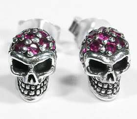 ต่างหูเงินแท้ ดีไซน์กะโหลกฝังพลอยรูบี้