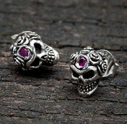 ต่างหูเงินแท้ กะโหลกหัวกุหลาบ